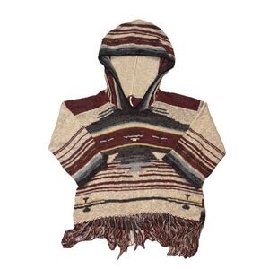 Free People Navajo Dune Sweater Fringe Aztec Print Knit Hoodie Pullover Size S